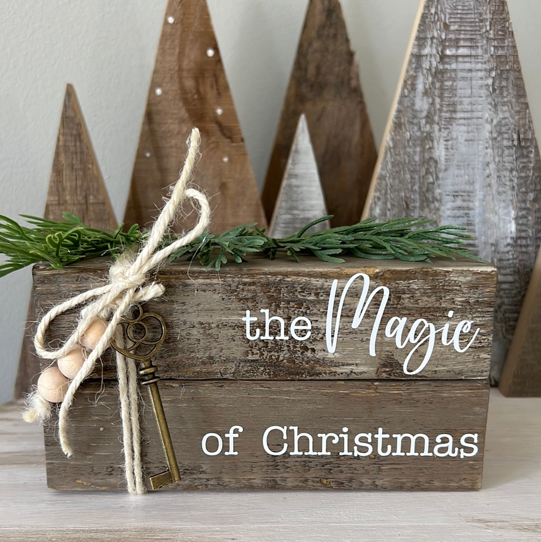 The Magic of Christmas Wooden Book Stack