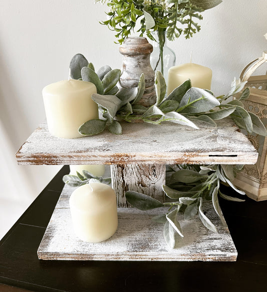 Chunky Farmhouse Tiered Tray w/ Decorative Handle