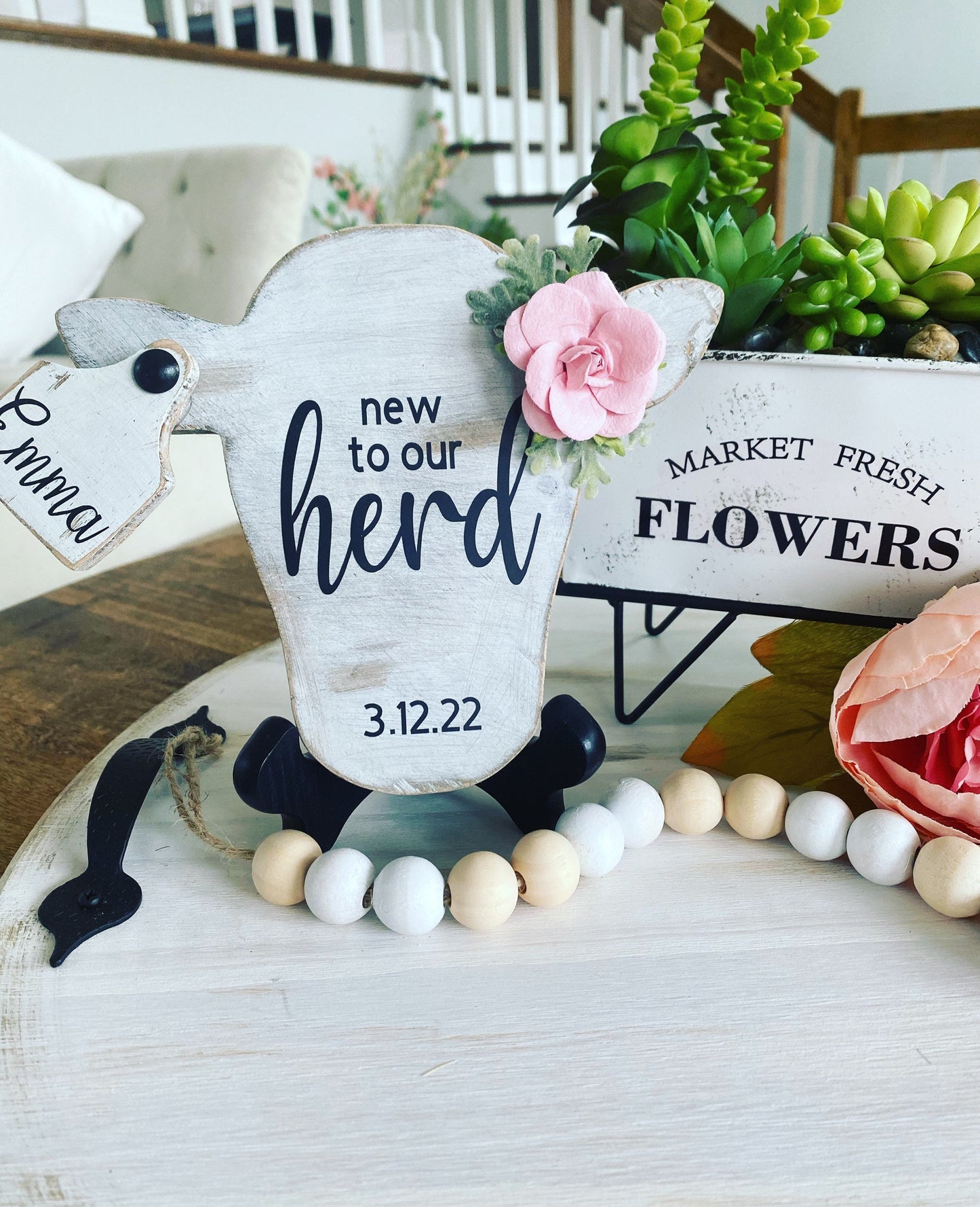 6” New to our Herd Farmhouse Cow Sign|Baby Announcement