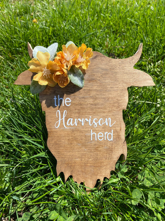 7” Family Name Farmhouse Cow Sign